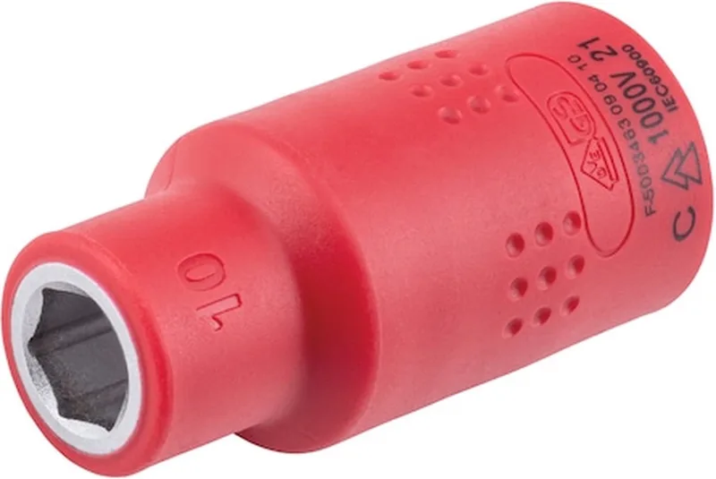 VDE dopsleutel, 1C isolatie 1/2 inch zeskant - Geïsoleerde VDE-dopsleutel 1/2 inch Metrisch, zeskant, kort x 1 st Soort aandrijving Binnenvierkant Sleutelwijdte 10 mm de Würth, Rouge – image du produit