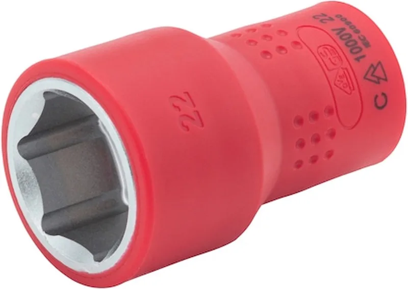 VDE dopsleutel, 1C isolatie 1/2 inch zeskant - Geïsoleerde VDE-dopsleutel 1/2 inch Metrisch, zeskant, kort x 1 st Soort aandrijving Binnenvierkant Sleutelwijdte 22 mm by Würth, Red – product image