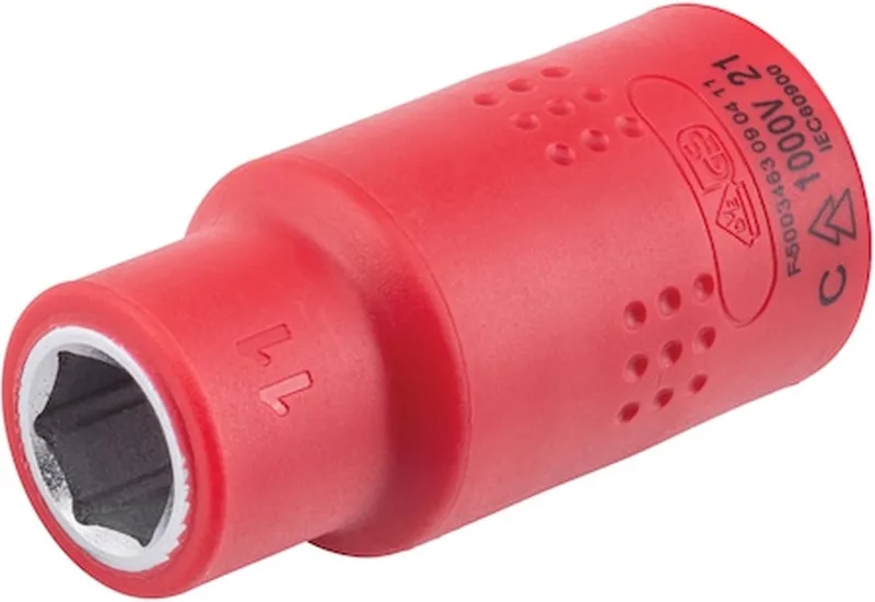 VDE dopsleutel, 1C isolatie 1/2 inch zeskant - Geïsoleerde VDE-dopsleutel 1/2 inch Metrisch, zeskant, kort x 1 st Soort aandrijving Binnenvierkant Sleutelwijdte 11 mm by Würth, Red – product image