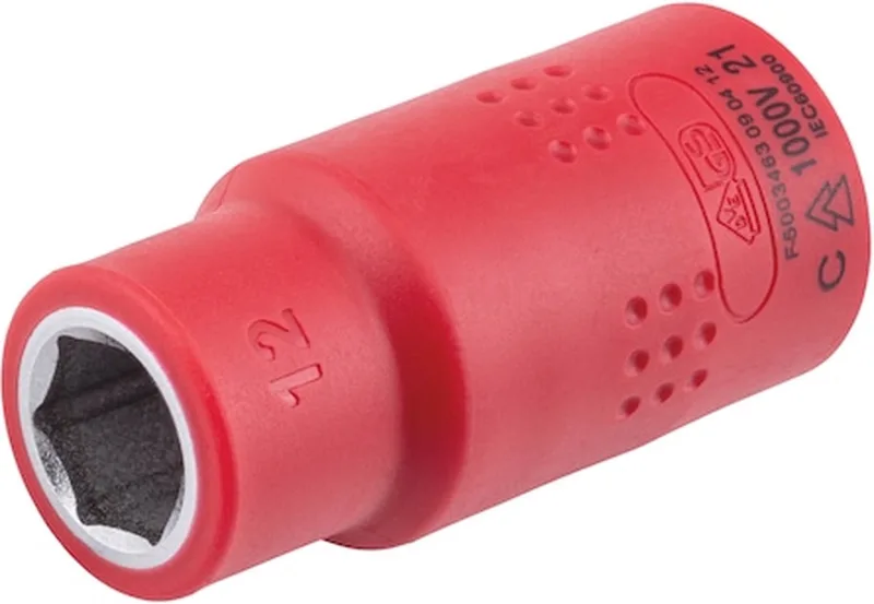 VDE dopsleutel, 1C isolatie 1/2 inch zeskant - Geïsoleerde VDE-dopsleutel 1/2 inch Metrisch, zeskant, kort x 1 st Soort aandrijving Binnenvierkant Sleutelwijdte 12 mm by Würth, Red – product image