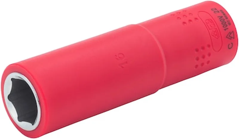 VDE dopsleutel 1C-isolatie 1/2 inch zeskant lang - VDE-dopsleutel 1/2 inch Metrisch, zeskant, lang x 1 st Soort aandrijving Binnenvierkant Sleutelwijdte 16 mm de Würth, Rouge – image du produit