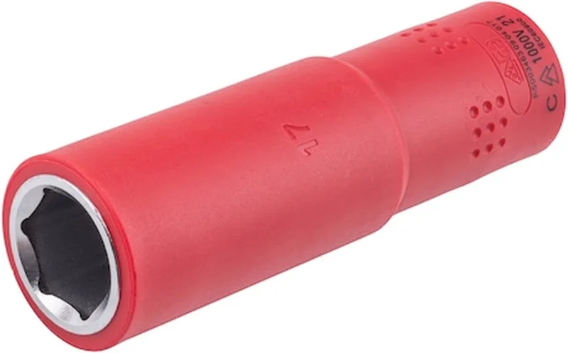 VDE dopsleutel 1C-isolatie 1/2 inch zeskant lang - VDE-dopsleutel 1/2 inch Metrisch, zeskant, lang x 1 st Soort aandrijving Binnenvierkant Sleutelwijdte 17 mm by Würth, Red – product image