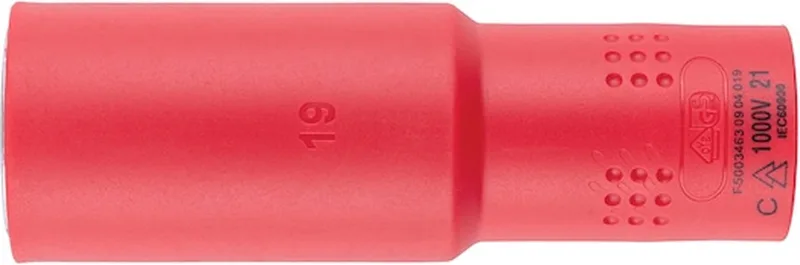 VDE dopsleutel 1C-isolatie 1/2 inch zeskant lang - VDE-dopsleutel 1/2 inch Metrisch, zeskant, lang x 1 st Soort aandrijving Binnenvierkant Sleutelwijdte 19 mm by Würth – product image