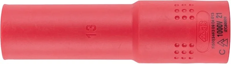 VDE dopsleutel 1C-isolatie 1/2 inch zeskant lang - VDE-dopsleutel 1/2 inch Metrisch, zeskant, lang x 1 st Soort aandrijving Binnenvierkant Sleutelwijdte 13 mm by Würth, Red – product image