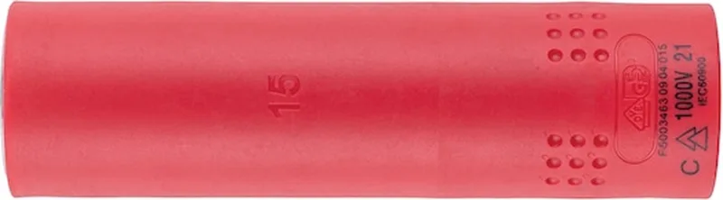 VDE dopsleutel 1C-isolatie 1/2 inch zeskant lang - VDE-dopsleutel 1/2 inch Metrisch, zeskant, lang x 1 st Soort aandrijving Binnenvierkant Sleutelwijdte 15 mm von Würth, Rot – Produktbild