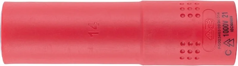 VDE dopsleutel 1C-isolatie 1/2 inch zeskant lang - VDE-dopsleutel 1/2 inch Metrisch, zeskant, lang x 1 st Soort aandrijving Binnenvierkant Sleutelwijdte 14 mm de Würth, Rouge – image du produit