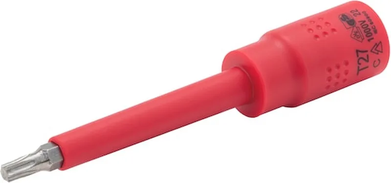 VDE-dopsleutel, 3/8 inch, TX, lang - VDE 3/8 inch TX dopsleutel, lang x 1 st Soort aandrijving Binnenvierkant Aansluiting TX27 de Würth, Rouge – image du produit