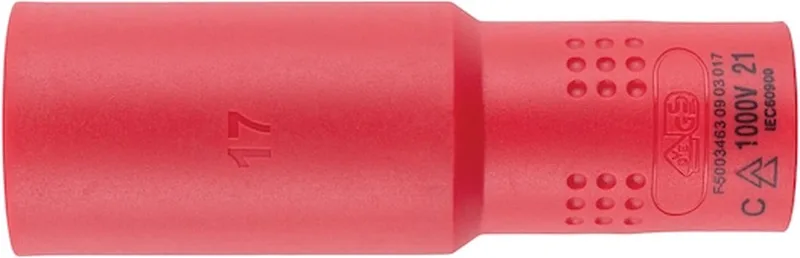 VDE-dopsleutel, 3/8 inch zeskant, lang - VDE 3/8 inch dopsleutel, metrisch, zeskant, lang x 1 st Soort aandrijving Binnenvierkant Sleutelwijdte 17 mm von Würth – Produktbild