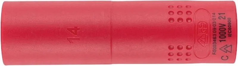 VDE-dopsleutel, 3/8 inch zeskant, lang - VDE 3/8 inch dopsleutel, metrisch, zeskant, lang x 1 st Soort aandrijving Binnenvierkant Sleutelwijdte 14 mm by Würth – product image