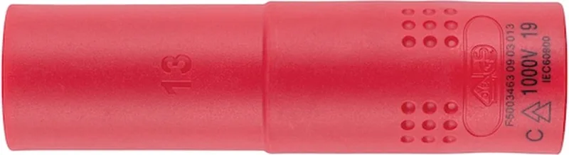 VDE-dopsleutel, 3/8 inch zeskant, lang - VDE 3/8 inch dopsleutel, metrisch, zeskant, lang x 1 st Soort aandrijving Binnenvierkant Sleutelwijdte 13 mm de Würth, Rouge – image du produit