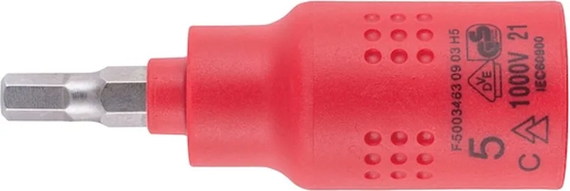 VDE dopsleutel 3/8 inch zeskant - VDE 3/8 inch dopsleutel, binnenzeskant x 1 st Soort aandrijving Binnenvierkant Sleutelwijdte 5 mm von Würth, Rot – Produktbild