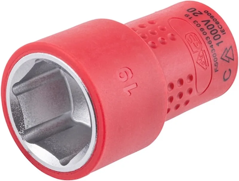 VDE dopsleutel, 3/8 inch zeskant - VDE 3/8 inch dopsleutel, metrisch zeskant, kort x 1 st Soort aandrijving Binnenvierkant Sleutelwijdte 19 mm by Würth – product image