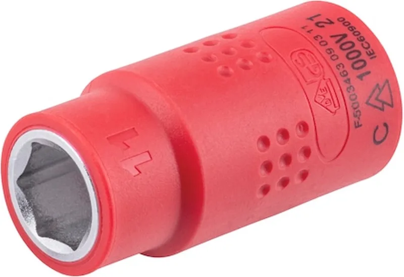 VDE dopsleutel, 3/8 inch zeskant - VDE 3/8 inch dopsleutel, metrisch zeskant, kort x 1 st Soort aandrijving Binnenvierkant Sleutelwijdte 11 mm von Würth, Rot – Produktbild