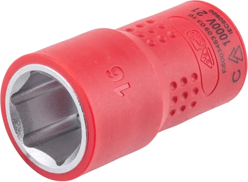 VDE dopsleutel, 3/8 inch zeskant - VDE 3/8 inch dopsleutel, metrisch zeskant, kort x 1 st Soort aandrijving Binnenvierkant Sleutelwijdte 16 mm by Würth – product image