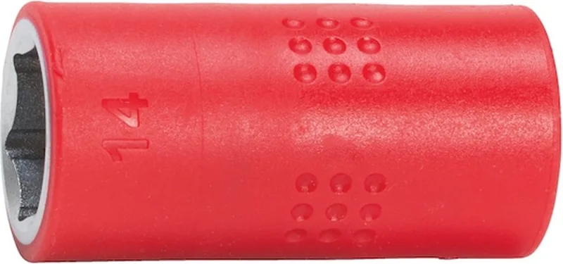 VDE dopsleutel, 3/8 inch zeskant - VDE 3/8 inch dopsleutel, metrisch zeskant, kort x 1 st Soort aandrijving Binnenvierkant Sleutelwijdte 14 mm von Würth, Rot – Produktbild