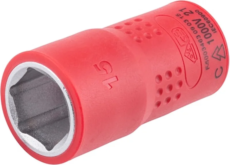VDE dopsleutel, 3/8 inch zeskant - VDE 3/8 inch dopsleutel, metrisch zeskant, kort x 1 st Soort aandrijving Binnenvierkant Sleutelwijdte 15 mm by Würth – product image