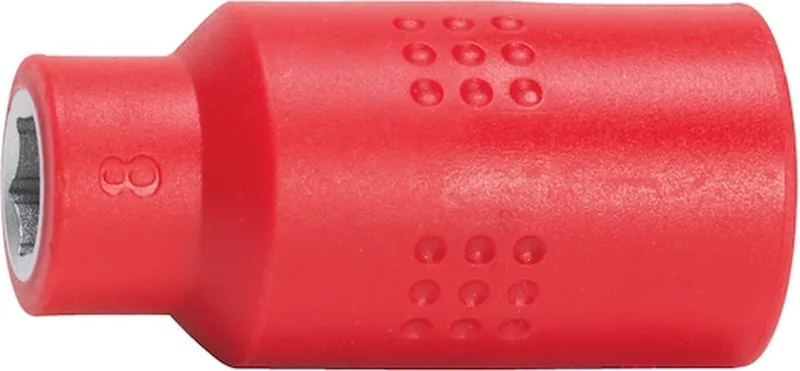 VDE dopsleutel, 3/8 inch zeskant - VDE 3/8 inch dopsleutel, metrisch zeskant, kort x 1 st Soort aandrijving Binnenvierkant Sleutelwijdte 8 mm by Würth, Red – product image