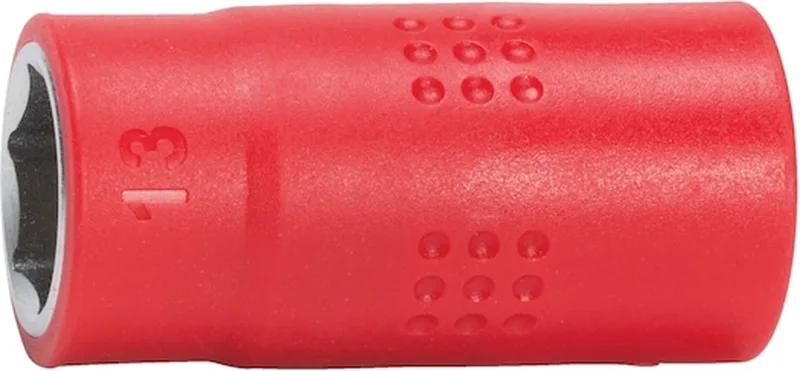 VDE dopsleutel, 3/8 inch zeskant - VDE 3/8 inch dopsleutel, metrisch zeskant, kort x 1 st Soort aandrijving Binnenvierkant Sleutelwijdte 13 mm by Würth, Red – product image