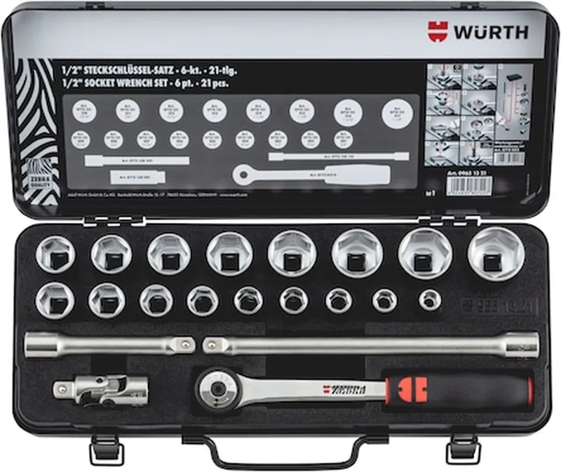 Wurth - 1/2 inch dopsleutels Assortiment met 21 stuks - 1/2 inch dopsleutels Assortiment met 21 stuks x 1 st by Würth, Silver – product image