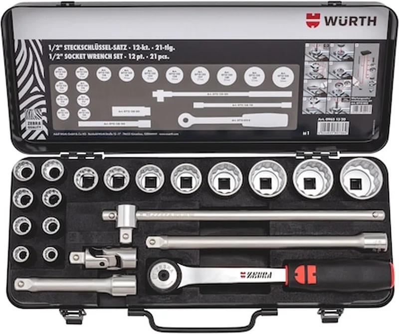 Wurth - 1/2 inch dopsleutels Assortiment met 21 stuks - 1/2 inch dopsleutels Assortiment met 21 stuks x 1 st by Würth, Black – product image