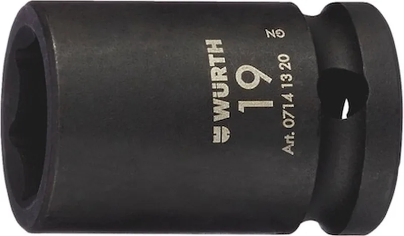 Wurth - 1/2 inch krachtdopsleutel, diep binnenzeskant - Krachtdop 1/2 inch zeskant, metrisch, kort x 1 st Soort aandrijving Binnenvierkant Sleutelwijdte 19 mm von Würth, Schwarz – Produktbild