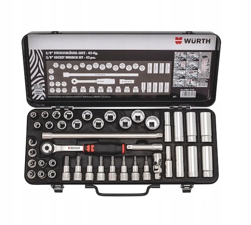 WURTH 3/8" Doppenset, 42 Delen van Würth, Rood – productafbeelding