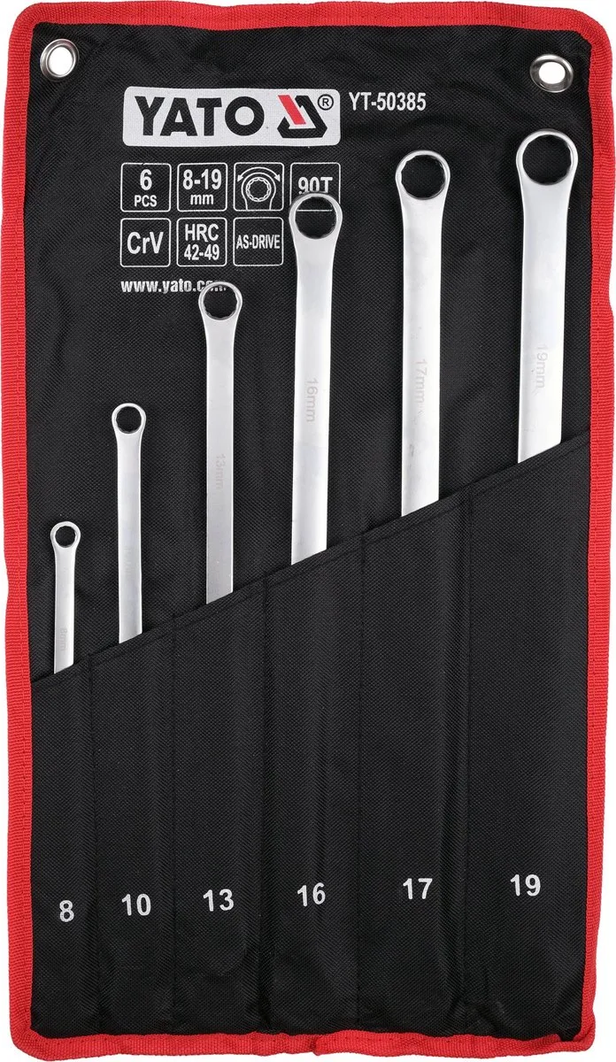 6-Delige Extra Lange Ring-Ratel-Sleutelset – 90-Tands Ratelmechanisme – Chrome-Vanadium Staal – AS-Drive Profiel – Maten 8 t/m 19 mm de Yato – image du produit