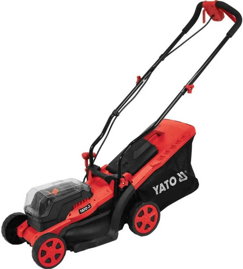 Accu Grasmaaier 36V (2x 18V) - 34 cm Maaibreedte - Inclusief 2x 2.0 Ah Accu & Snellader - Cirkelmaaier met Centrale Maaihoogteverstelling & 35L Opvangbak von Yato – Produktbild