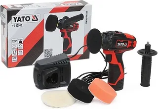 Accu Polijstmachine 12V - 2-Speed Haakse Polijst- en Schuurmachine - 80 mm Steunschijf - Inclusief 2.0 Ah Accu, Snellader & 3 Polijstschijven - Draadloos Roterende Machine voor Autolak, Bumpers & Koplampen van Yato – productafbeelding 1 van 5