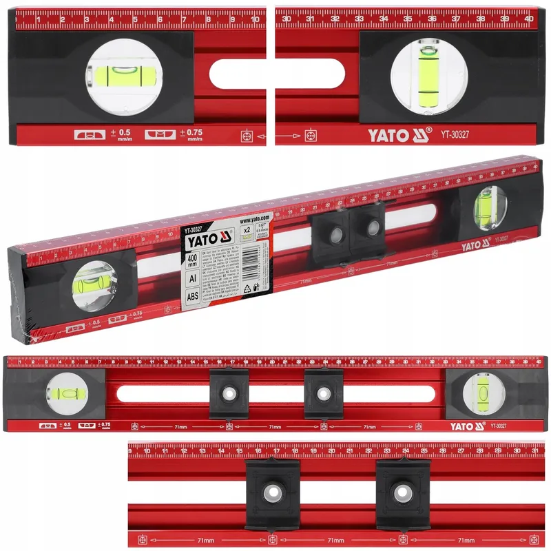 Aluminium waterpas 40 cm voor elektriciens - Precisiemarkering by Yato, Red – product image