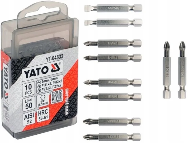 Bitset 10 Delig Hex 1/4" 50mm - Kwaliteit Staal S2 de Yato – image du produit
