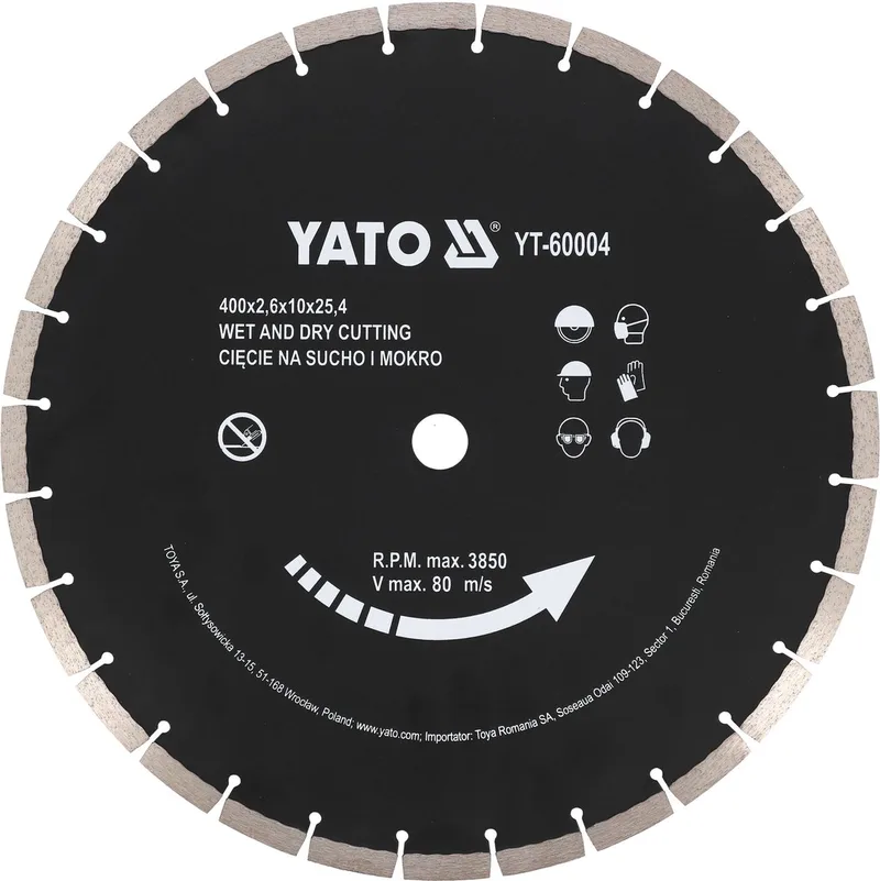 Diamantschijf Beton & Graniet - Ø 400 mm - Asgat 25.4 mm - Warmgeperst Segment - Droog & Nat Zagen von Yato – Produktbild