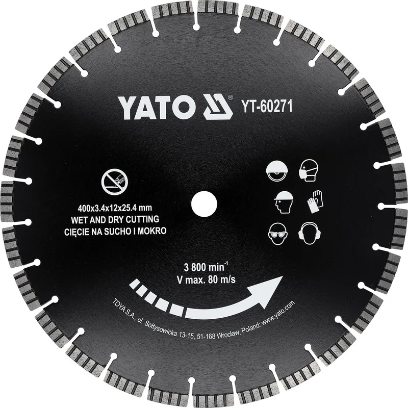 Diamantschijf - Ø 400 mm - Asgat 25.4 mm - Segment 12 mm - Droog & Nat Zaagen - Gewapend Beton & Steen de Yato – image du produit