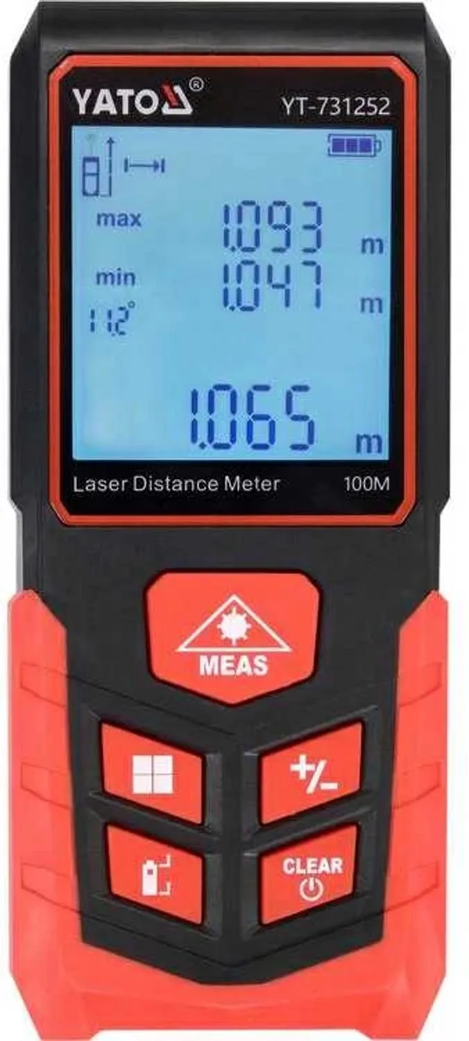 Digitale Laserafstandsmeter - 0.05 tot 100 Meter - Precisie ±2 mm - Met Elektronische Waterpas, Oppervlakte- & Inhoudsberekening - Verlicht LCD Display von Yato – Produktbild