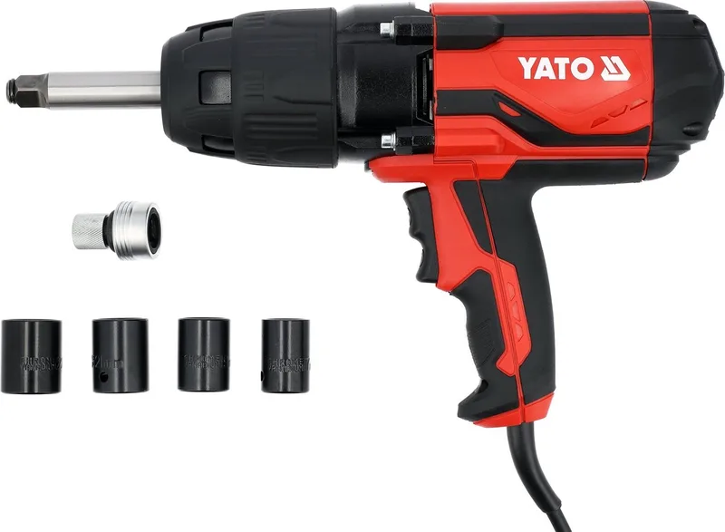 Elektrische Slagmoersleutel YT-82022 – 1020W – Max. 1200 Nm Losdraaimoment / 800 Nm Aanhaalmoment – Met Verlengde 1/2" Opname, 4m Snoer & 4 Doppen de Yato – image du produit