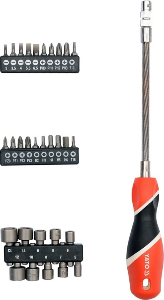Flexibele Schroevendraaier - Vervangbare Bits - 215mm by Yato, Red – product image