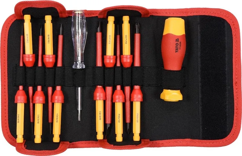 geïsoleerde Schoevendraaiersset met spanningstester - 12 delig - 1000V - duurzaam staal by Yato, Red – product image