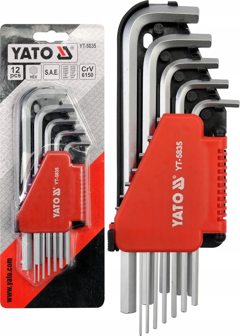 inbussleutelset SAE Lang 12 Delig CrV 6150 van Yato, Rood – productafbeelding