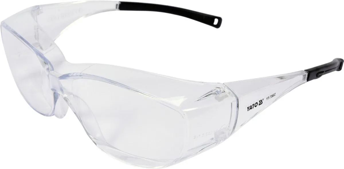 Lichtgewicht Overzet Veiligheidsbril - Transparant Polycarbonaat - Geschikt voor Brildragers (Fit-Over) - EN166 by Yato, Transparent, Black – product image