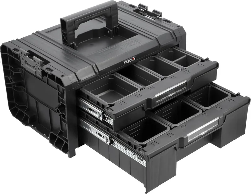 Modulaire Gereedschapskist met 2 Laden - S1/S12 Systeem Koppelbaar - L 45 x B 31.3 x H 24.5 cm - Inclusief Uitneembare Bakjes & Organizers de Yato, Noir – image du produit