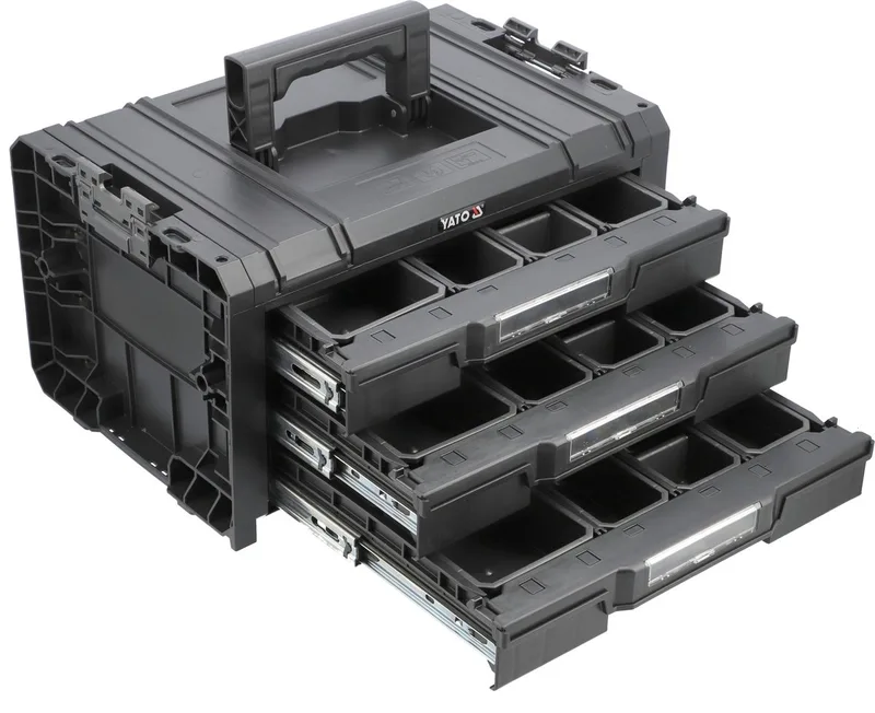 Modulaire Mobiele Gereedschapskist met 3 Laden - S1/S12 Systeem Koppelbaar - L 45 x B 32 x H 24 cm - Inclusief Uitneembare Bakjes & Organizers de Yato, Noir – image du produit