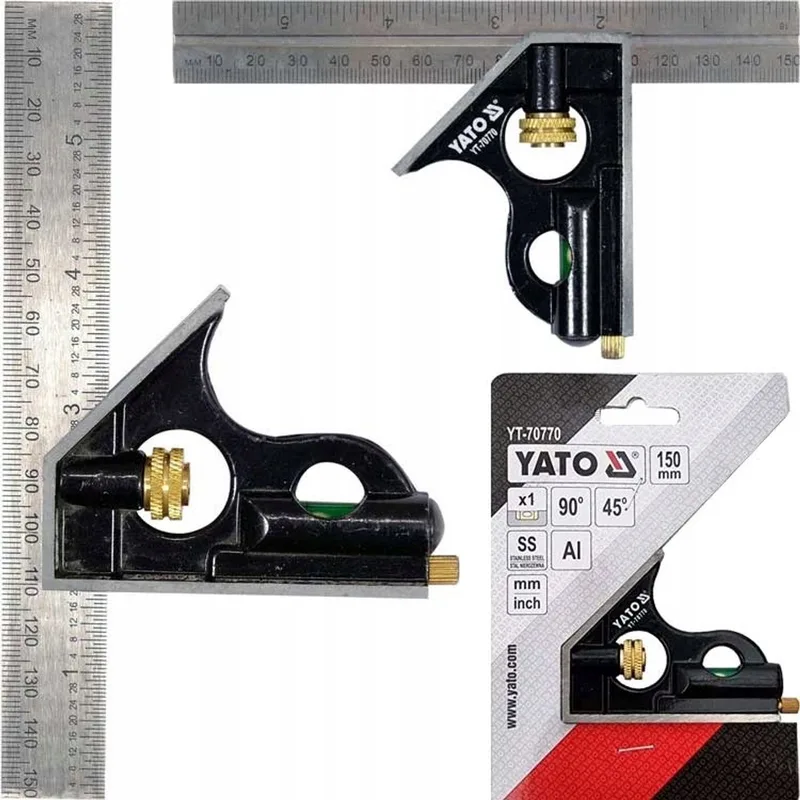 Multifunctionele Bouwhoek 150mm met Waterpas en Stift by Yato, Silver – product image