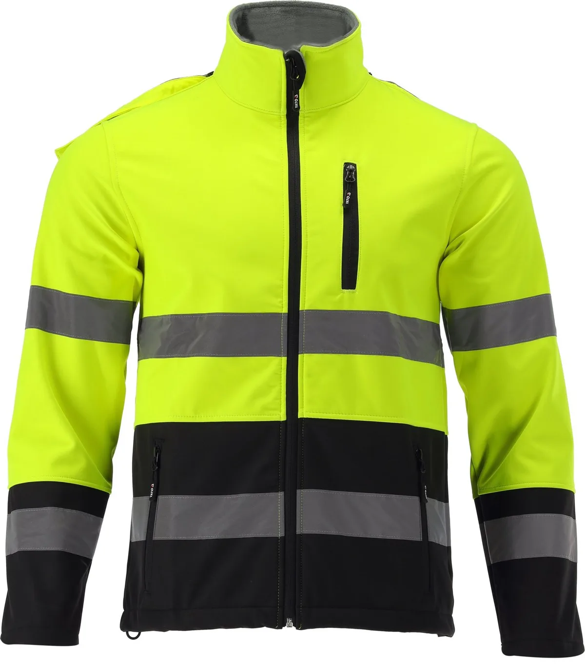 ORIOLUS YT-79394 Softshell Werkjas High-Vis - Wind- en Waterafstotend Veiligheidsjack met Afneembare Capuchon & Reflectiestrips - Klasse 2 RWS - Warm Gefleeced - Fluorescerend Geel/Zwart från Yato, Gul, S – produktbild