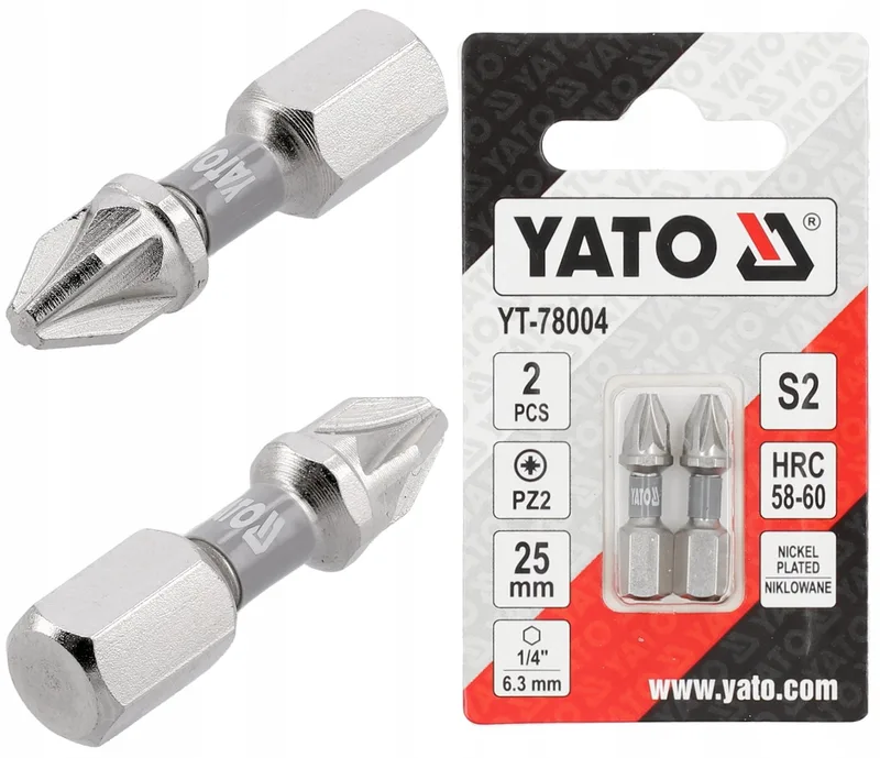 Pozidriv PZ2 Bits 1/4" 25mm Nikkel 2 Stuks by Yato – product image