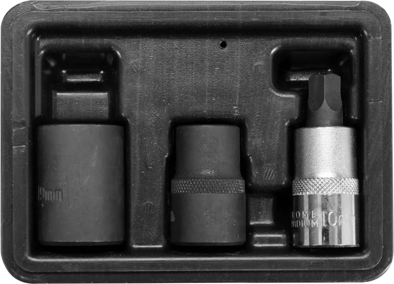 Professionele 5-Kant Remklauw Doppenset – 3-Delig (10, 14 & 19 mm) – Voor Bendix & Girling Remsystemen – 1/2" Aansluiting – Gehard CrV Staal – Inclusief Opbergkoffer de Yato, Noir – image du produit