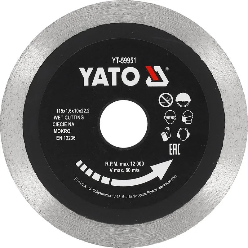 Professionele Diamantschijf Droog & Nat Gebruik - 10 mm Segment - Diamant Zaagblad voor Haakse Slijper - Voor Keramiek, Vloertegels & Gres Porcellanato - Splintervrij Zagen - Diamantslijpschijf by Yato – product image