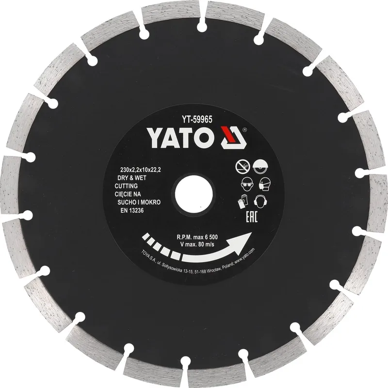 Professionele Diamantschijf voor Droog Gebruik - 10 mm Segment - Diamant Zaagblad voor Haakse Slijper - Snel & Strak Zagen in Vers Beton, Kalkzandsteen, Silka & Baksteen - Diamantslijpschijf by Yato – product image