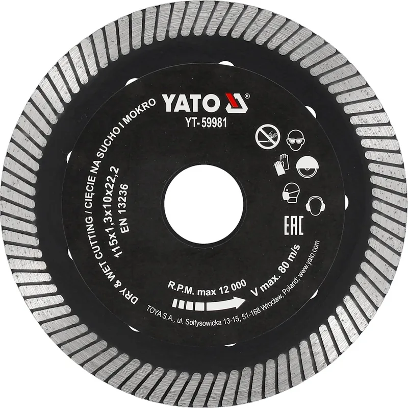 Professionele Diamantschijf voor Nat Gebruik - 10 mm Segment - Diamant Zaagblad voor Haakse Slijper - Snel & Strak Zagen Zonder Braam - Voor Keramiek, Tegels & Nat Zaagwerk - Diamantslijpschijf von Yato – Produktbild