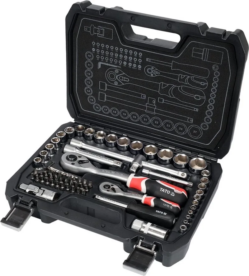 Professionele Dopsleutelset en bitset - 72-Delig - 1/2& 1/4 van Yato, Zwart – productafbeelding