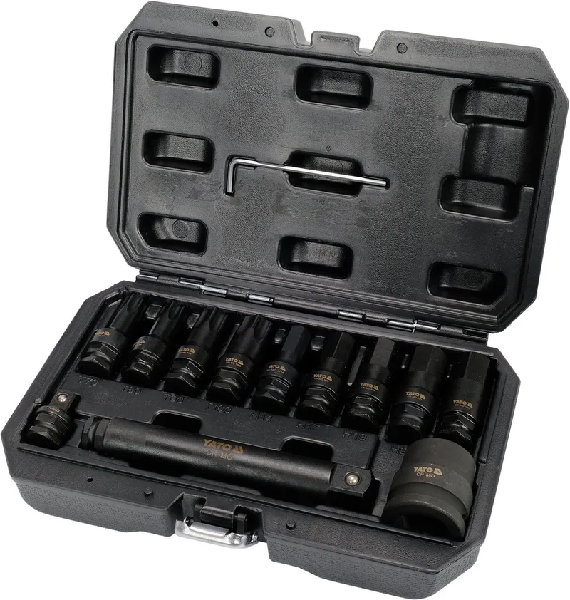 Professionele Krachtbitset / Slagvaste Doppenset - 12-delig - XXL Maten Torx & Hex - Hoogwaardig CrMo Staal - Voor Vrachtwagens, Landbouw- & Bouwmachines von Yato, Schwarz – Produktbild
